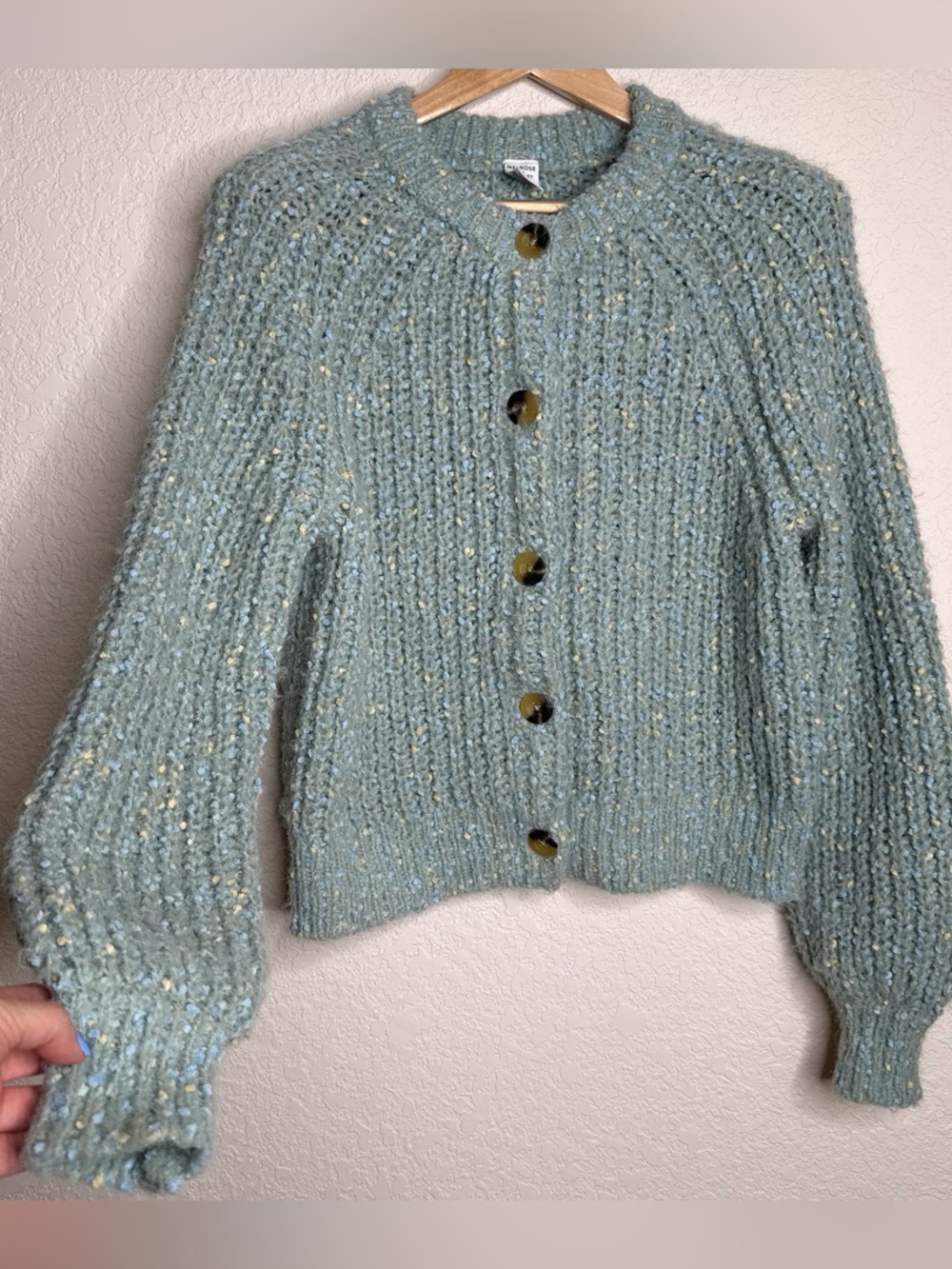 Melrose and Market Bouclé Chunky Knit Cozy Cardigan Sage Blue Yellow Size S